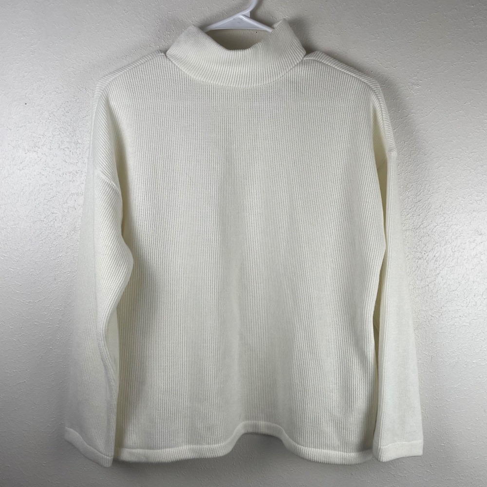 Madewell Ribbed‎ Mock Neck Button Pullover Sweater White Womens Small